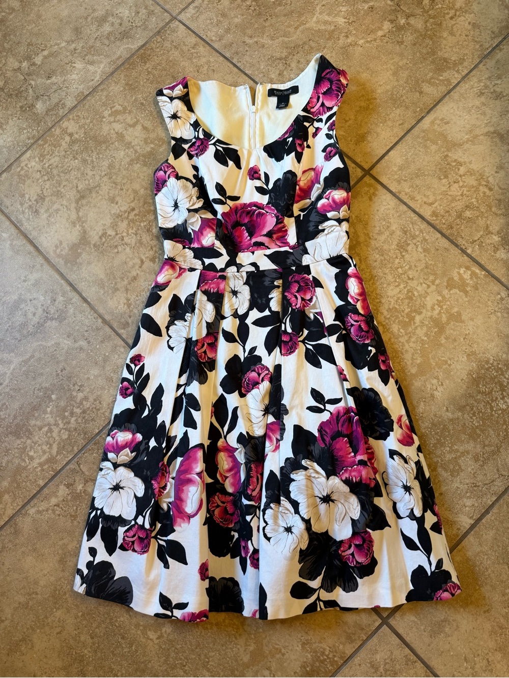White House Black Market White Floral Midi Dress with Pink & Black Accents
